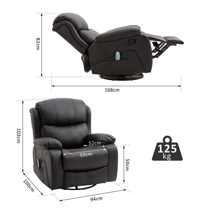 PU Leather Recliner Massage Chair Swivel Heated Rocking Seat Armchair Rocker Footrest W/Remote Control Heating-Black
