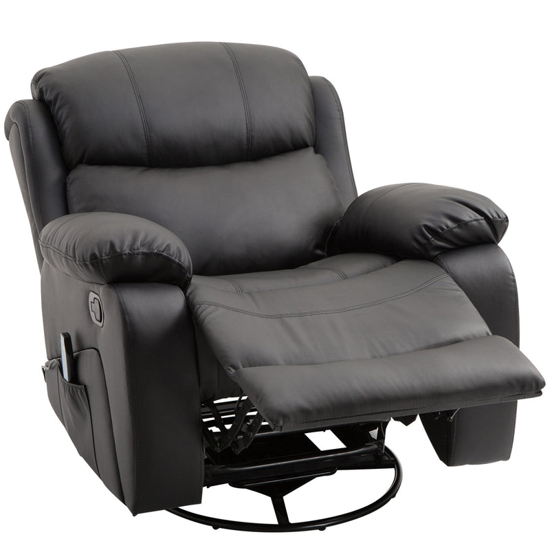 PU Leather Recliner Massage Chair Swivel Heated Rocking Seat Armchair Rocker Footrest W/Remote Control Heating-Black
