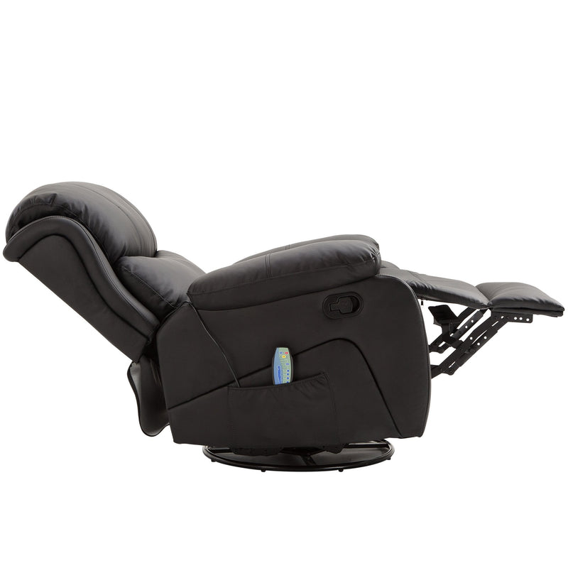 PU Leather Recliner Massage Chair Swivel Heated Rocking Seat Armchair Rocker Footrest W/Remote Control Heating-Black