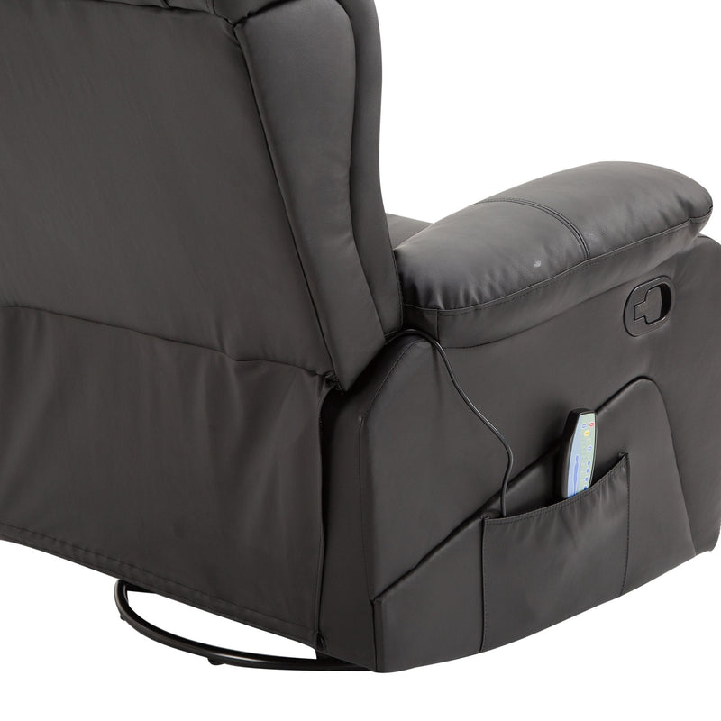 PU Leather Recliner Massage Chair Swivel Heated Rocking Seat Armchair Rocker Footrest W/Remote Control Heating-Black
