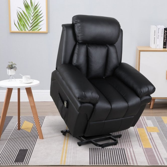 Power Lift Assistance Recliner Armchair w/ Extra Comfort Padding PU Leather Black