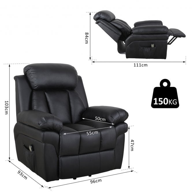 Power Lift Assistance Recliner Armchair w/ Extra Comfort Padding PU Leather Black