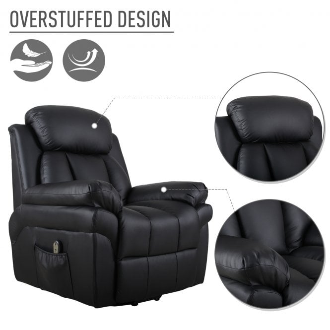 Power Lift Assistance Recliner Armchair w/ Extra Comfort Padding PU Leather Black