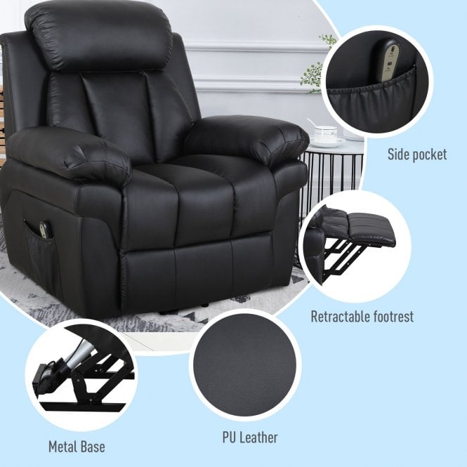 Power Lift Assistance Recliner Armchair w/ Extra Comfort Padding PU Leather Black