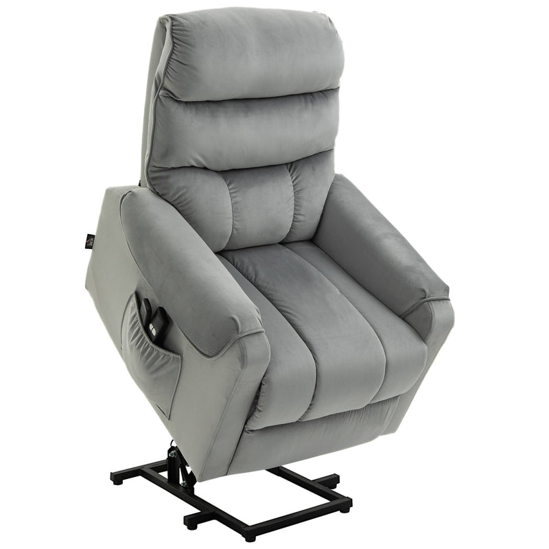 Electric Power Lift Recliner Vibration Massage Velvet-Touch Upholstered Lounge Chair Sofa with Remote Control & Side Pocket for Home Theater, Grey Velvet