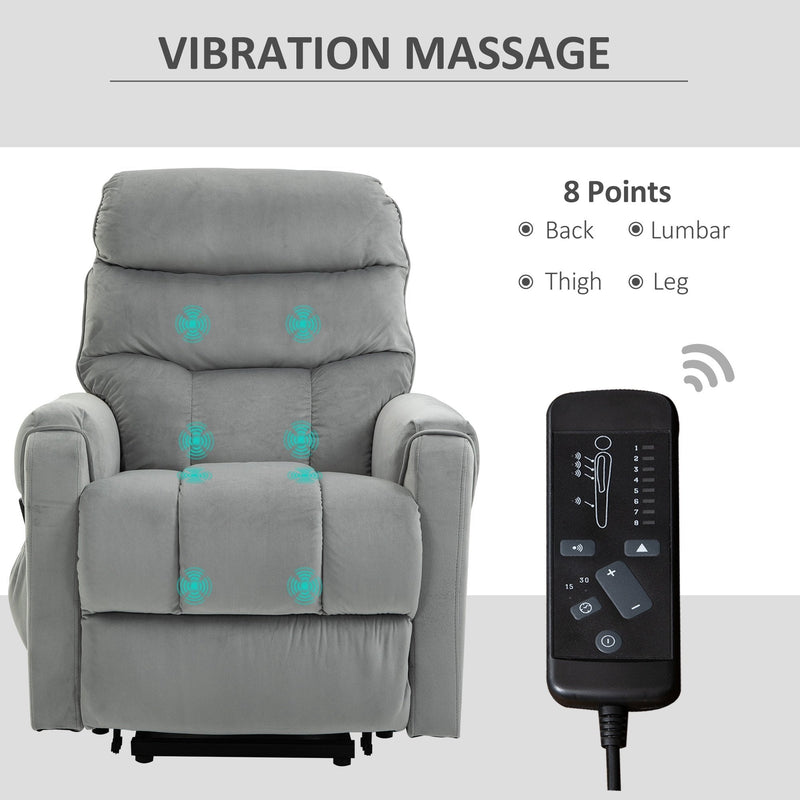 Electric Power Lift Recliner Vibration Massage Velvet-Touch Upholstered Lounge Chair Sofa with Remote Control & Side Pocket for Home Theater, Grey Velvet