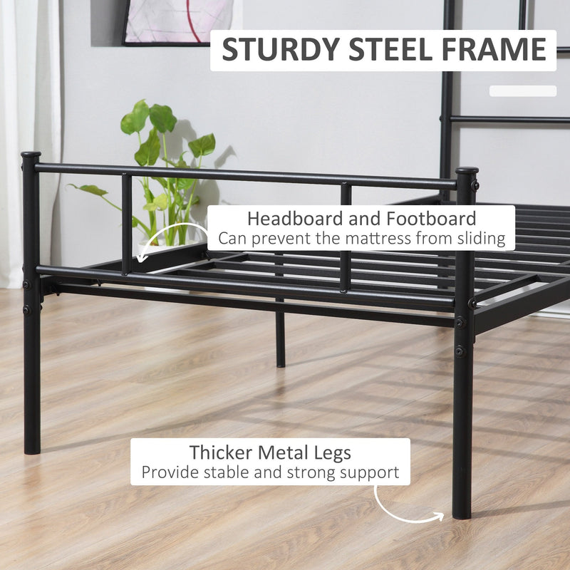 Single Metal Bed Frame Solid Bedstead Base with Headboard and Footboard, Metal Slat Support and Underbed Storage Space, Bedroom Furniture w/ Space