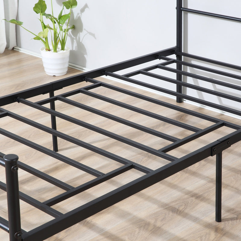 Single Metal Bed Frame Solid Bedstead Base with Headboard and Footboard, Metal Slat Support and Underbed Storage Space, Bedroom Furniture w/ Space