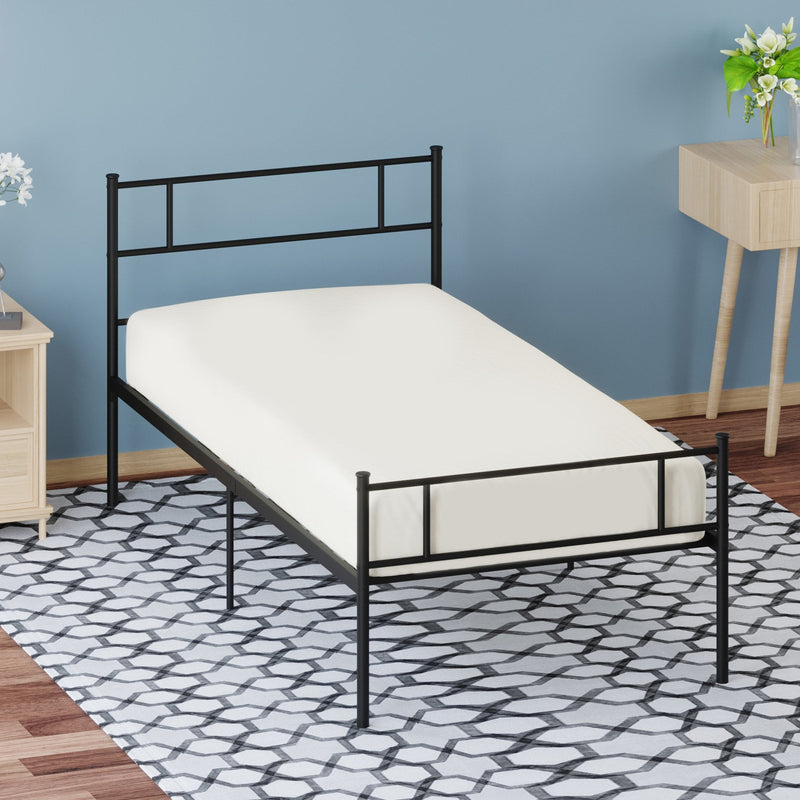 Single Metal Bed Frame Solid Bedstead Base with Headboard and Footboard, Metal Slat Support and Underbed Storage Space, Bedroom Furniture w/ Space