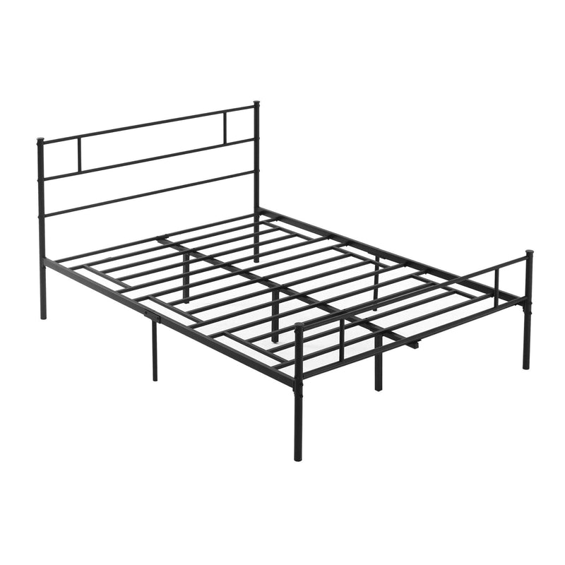 Double Metal Bed Frame Solid Bedstead Base with Headboard and Footboard, Metal Slat Support and Underbed Storage Space, Bedroom Furniture &