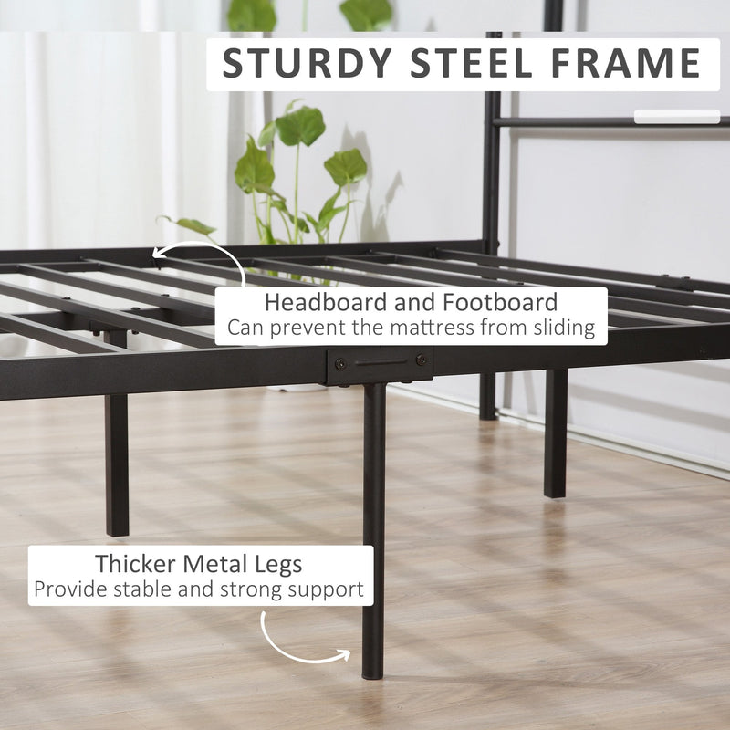 Double Metal Bed Frame Solid Bedstead Base with Headboard and Footboard, Metal Slat Support and Underbed Storage Space, Bedroom Furniture &