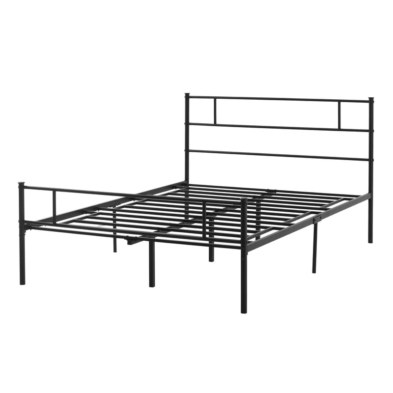 Double Metal Bed Frame Solid Bedstead Base with Headboard and Footboard, Metal Slat Support and Underbed Storage Space, Bedroom Furniture &