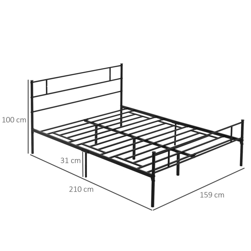 King Metal Bed Frame Solid Bedstead Base with Headboard and Footboard, Metal Slat Support and Underbed Storage Space, Bedroom Furniture w/ Space