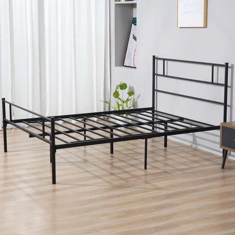 King Metal Bed Frame Solid Bedstead Base with Headboard and Footboard, Metal Slat Support and Underbed Storage Space, Bedroom Furniture w/ Space