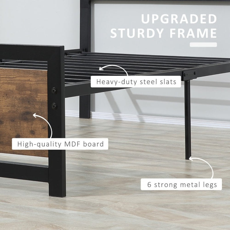 Single Metal Bed Frame with Headboard & Footboard, Strong Slat Support Solid Bedstead Base w/ Underbed Storage Space, No Box Spring Needed,