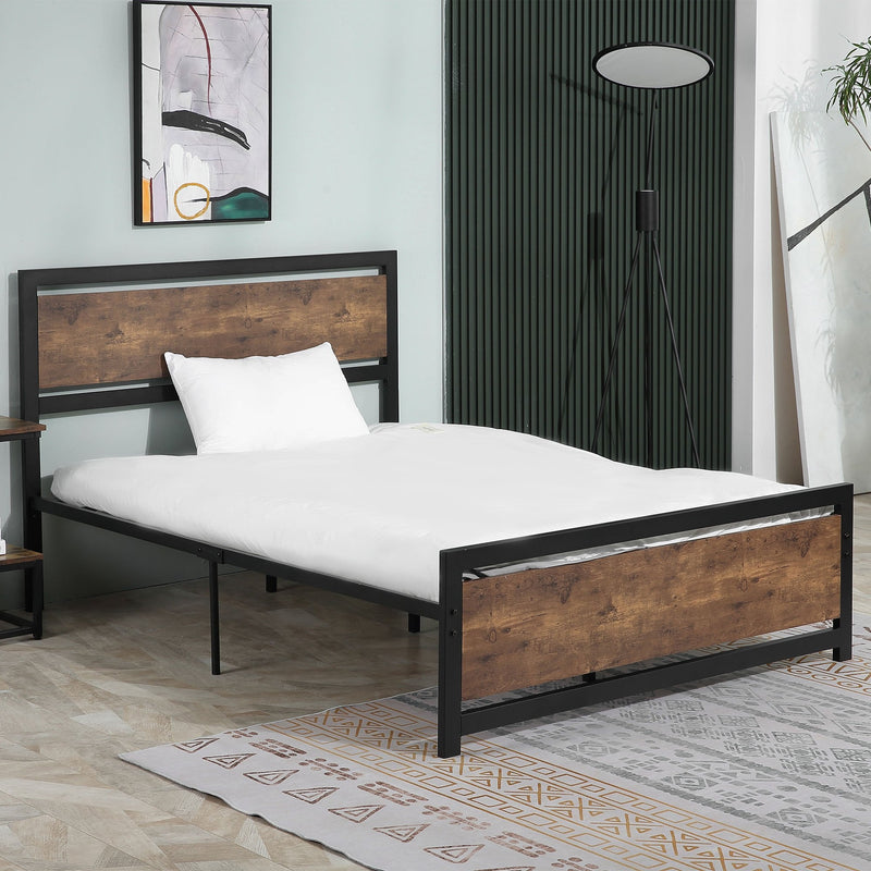 Full Bed Frame with Headboard & Footboard, Strong Slat Support Twin Size Metal Bed w/ Underbed Storage Space, No Box Spring Needed, 144x195x103cm Headboard, Needed