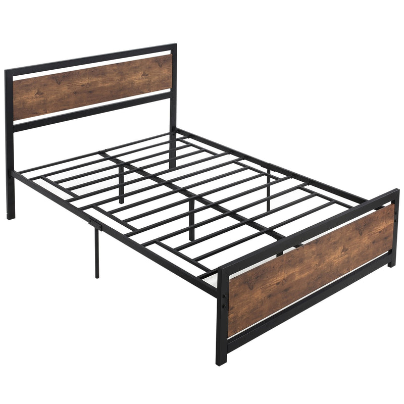 Full Bed Frame with Headboard & Footboard, Strong Slat Support Twin Size Metal Bed w/ Underbed Storage Space, No Box Spring Needed, 144x195x103cm Headboard, Needed