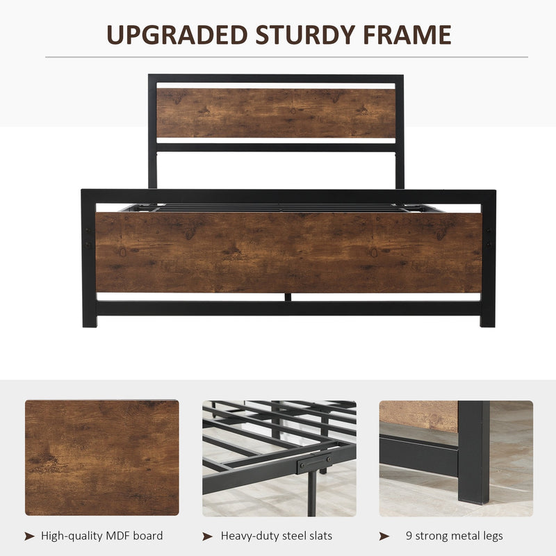 Full Bed Frame with Headboard & Footboard, Strong Slat Support Twin Size Metal Bed w/ Underbed Storage Space, No Box Spring Needed, 144x195x103cm Headboard, Needed