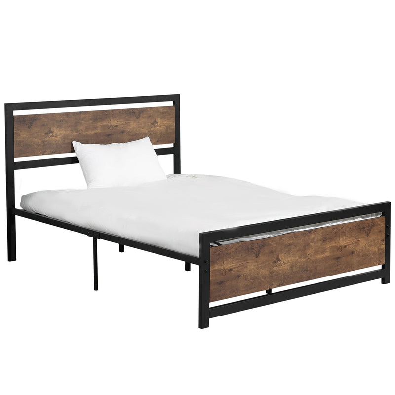 Full Bed Frame with Headboard & Footboard, Strong Slat Support Twin Size Metal Bed w/ Underbed Storage Space, No Box Spring Needed, 144x195x103cm Headboard, Needed