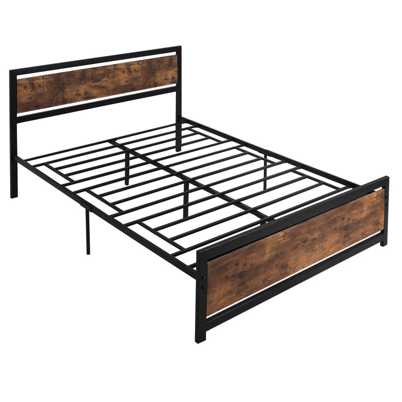 Full Bed Frame with Headboard & Footboard, Strong Slat Support Twin Size Metal Bed w/ Underbed Storage Space, No Box Spring Needed, 160x208x103cm Headboard, Needed