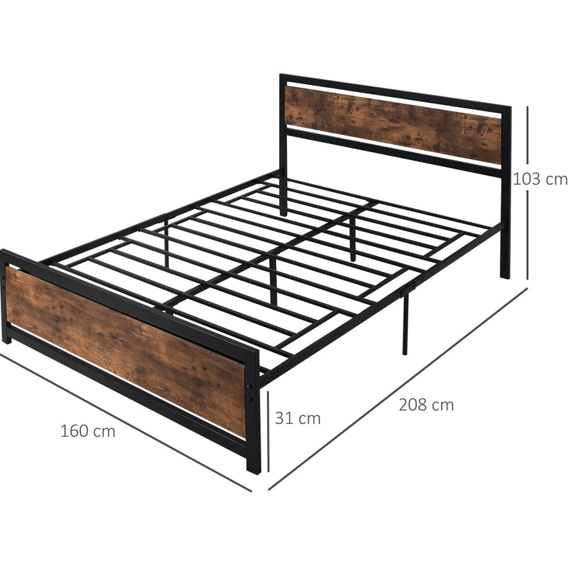 Full Bed Frame with Headboard & Footboard, Strong Slat Support Twin Size Metal Bed w/ Underbed Storage Space, No Box Spring Needed, 160x208x103cm Headboard, Needed