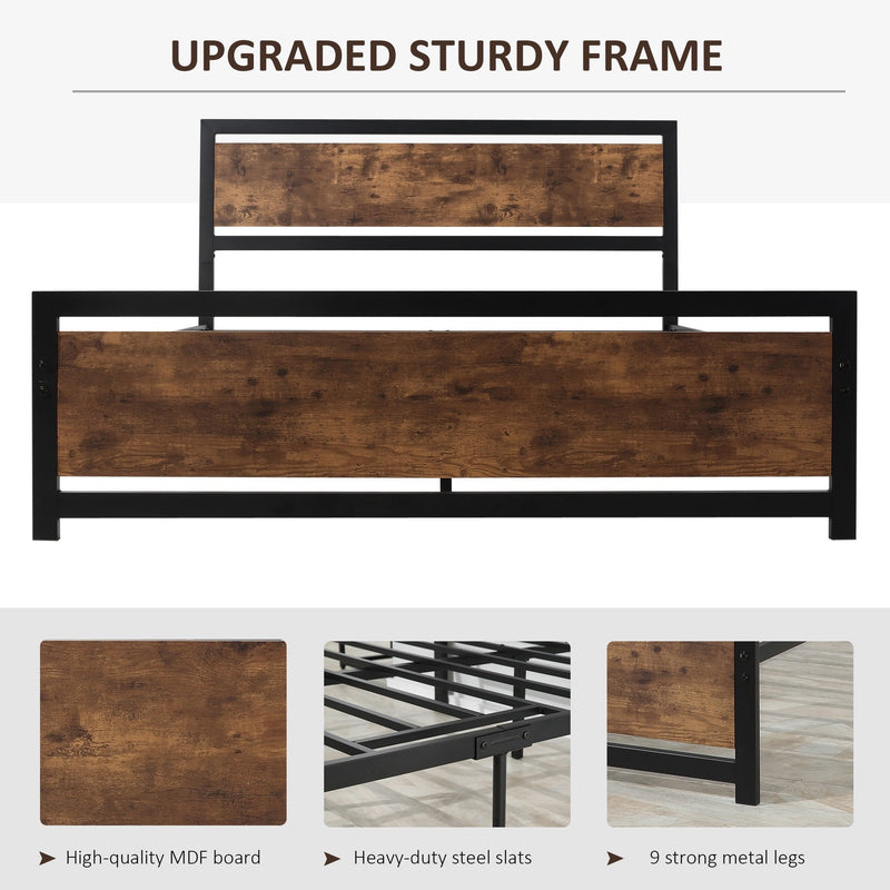 Full Bed Frame with Headboard & Footboard, Strong Slat Support Twin Size Metal Bed w/ Underbed Storage Space, No Box Spring Needed, 160x208x103cm Headboard, Needed