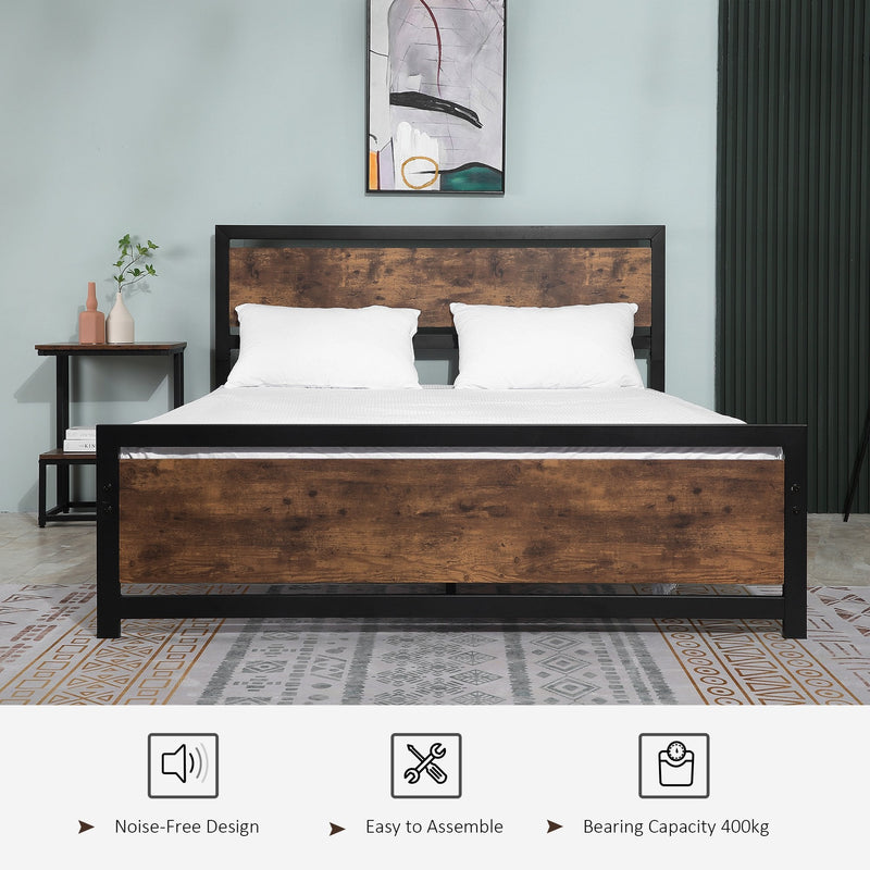 Full Bed Frame with Headboard & Footboard, Strong Slat Support Twin Size Metal Bed w/ Underbed Storage Space, No Box Spring Needed, 160x208x103cm Headboard, Needed