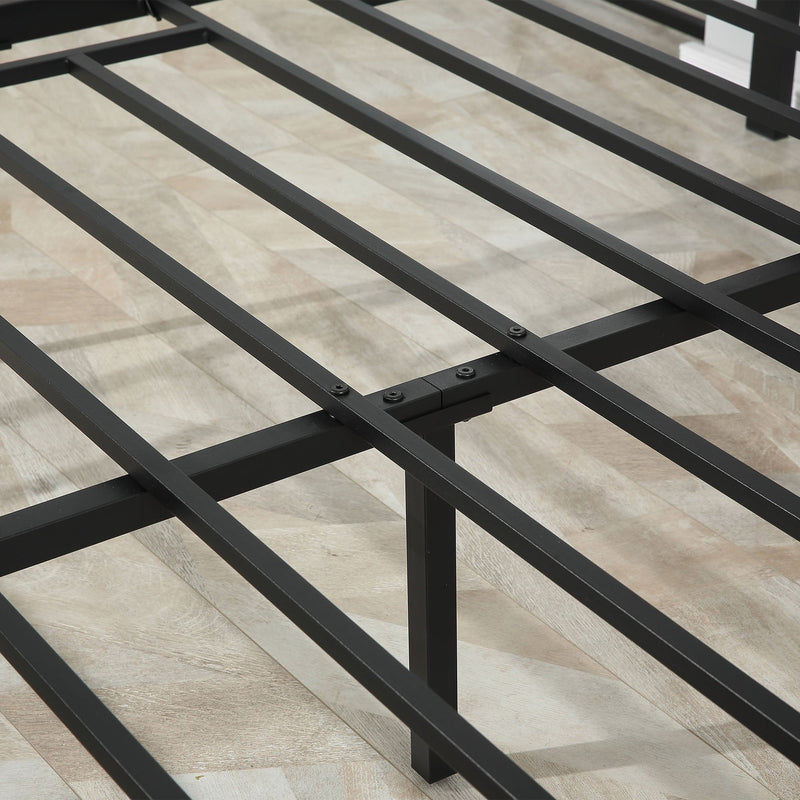 Kingsize Bed Frame with Headboard & Footboard, Strong Slat Support Twin Size Metal Bed w/ Underbed Storage Space, No Box Spring Needed, 160x208x103cm Headboard, Needed