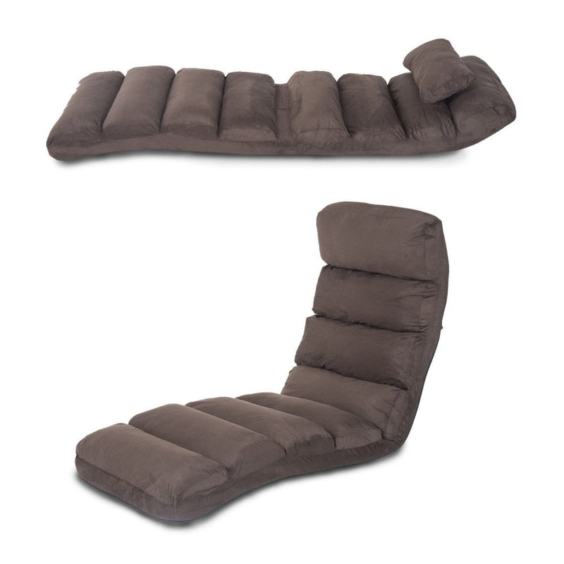 Folding Floor Sofa Bed Adjustable Lounger Sleeper Futon Mattress Chair W/Pillow-Brown
