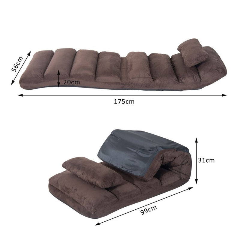 Folding Floor Sofa Bed Adjustable Lounger Sleeper Futon Mattress Chair W/Pillow-Brown