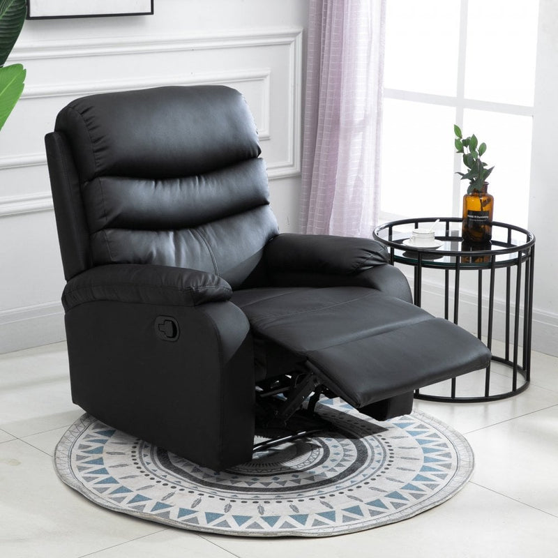 Manual Armchair Recliner, PU Leather-Black