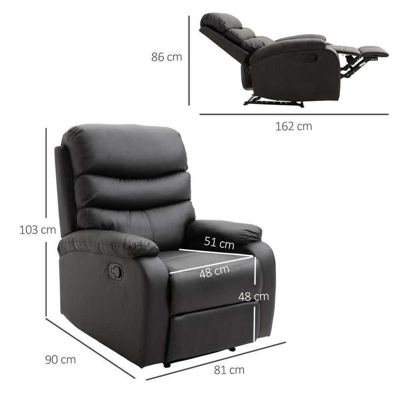 Manual Armchair Recliner, PU Leather-Black