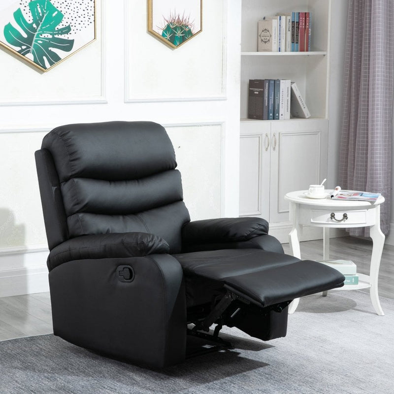Manual Armchair Recliner, PU Leather-Black