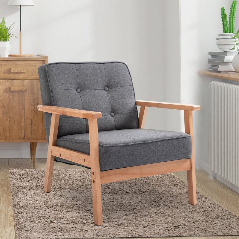 Chair with Linen Beech High Elastic Sponge Non-Woven Bottom - Grey