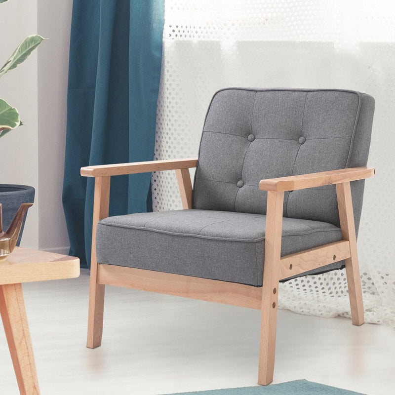 Chair with Linen Beech High Elastic Sponge Non-Woven Bottom - Grey