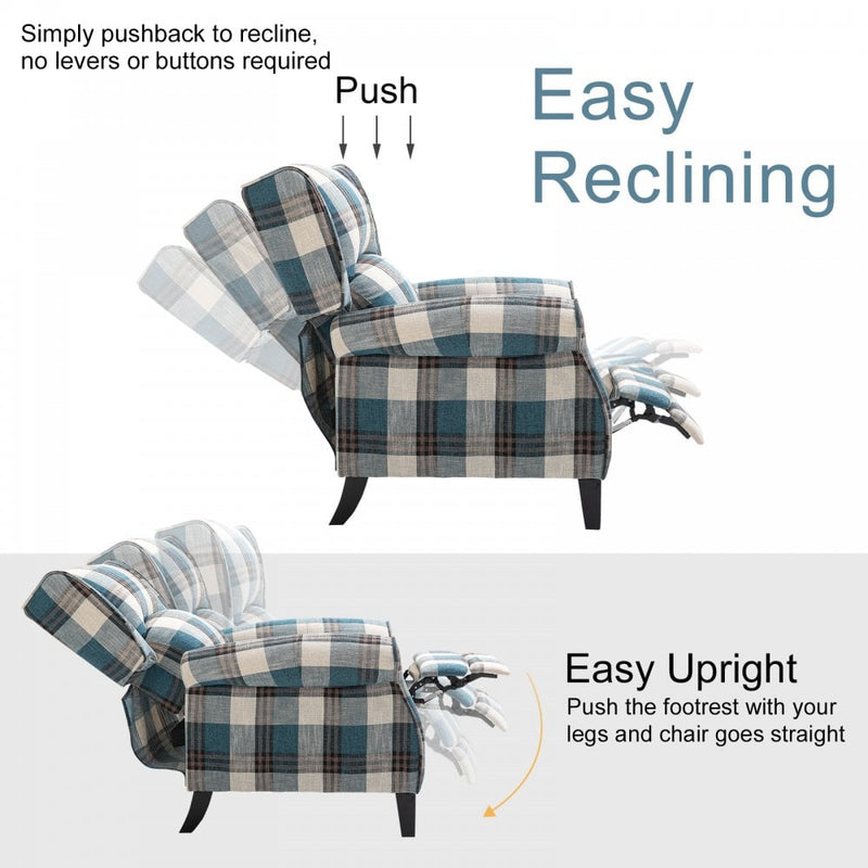 Check Armchair Plush Single Sofa Recliner for Living Room Blue