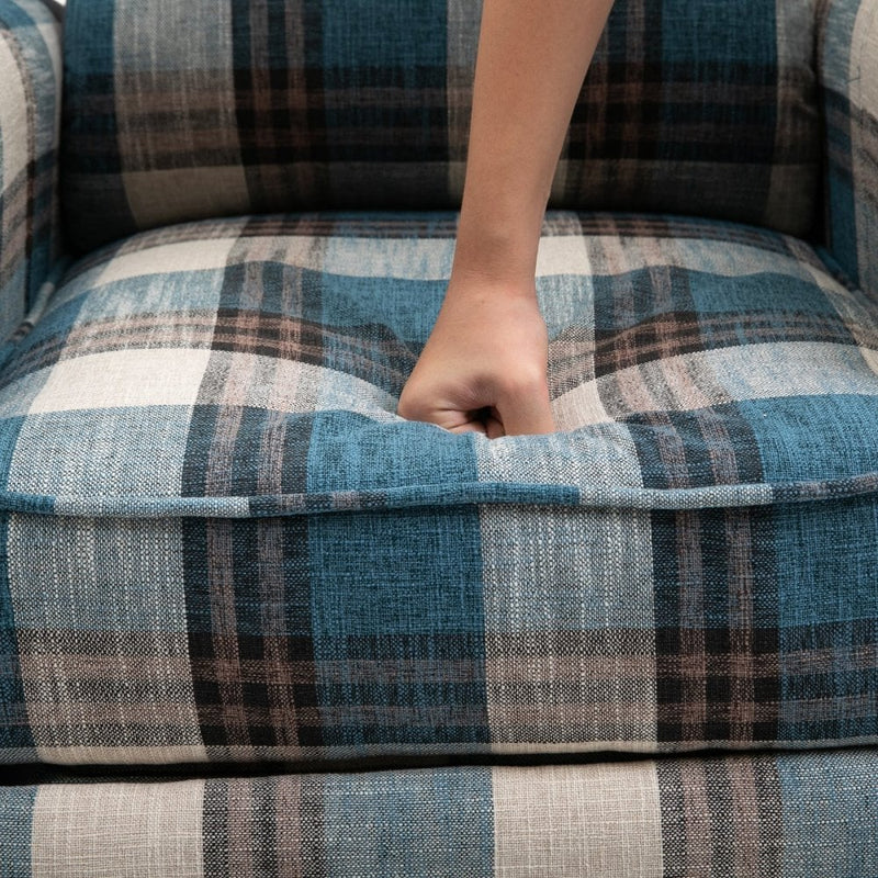 Check Armchair Plush Single Sofa Recliner for Living Room Blue