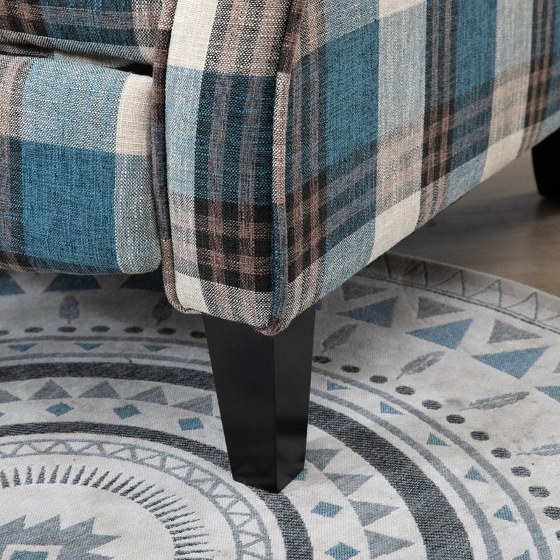 Check Armchair Plush Single Sofa Recliner for Living Room Blue