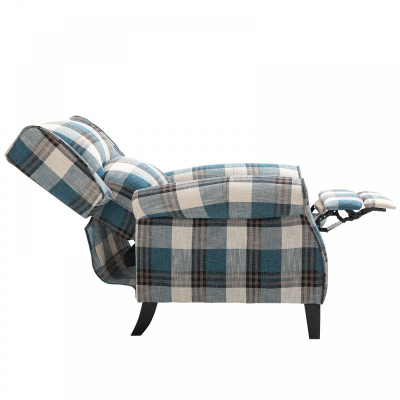 Check Armchair Plush Single Sofa Recliner for Living Room Blue