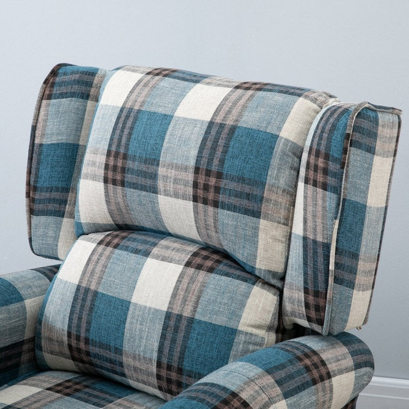 Check Armchair Plush Single Sofa Recliner for Living Room Blue