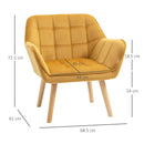Armchair Accent Chair Wide Arms Slanted Back Padding Iron Frame Wooden Legs - Yellow
