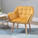 Armchair Accent Chair Wide Arms Slanted Back Padding Iron Frame Wooden Legs - Yellow