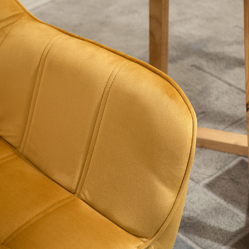 Armchair Accent Chair Wide Arms Slanted Back Padding Iron Frame Wooden Legs - Yellow