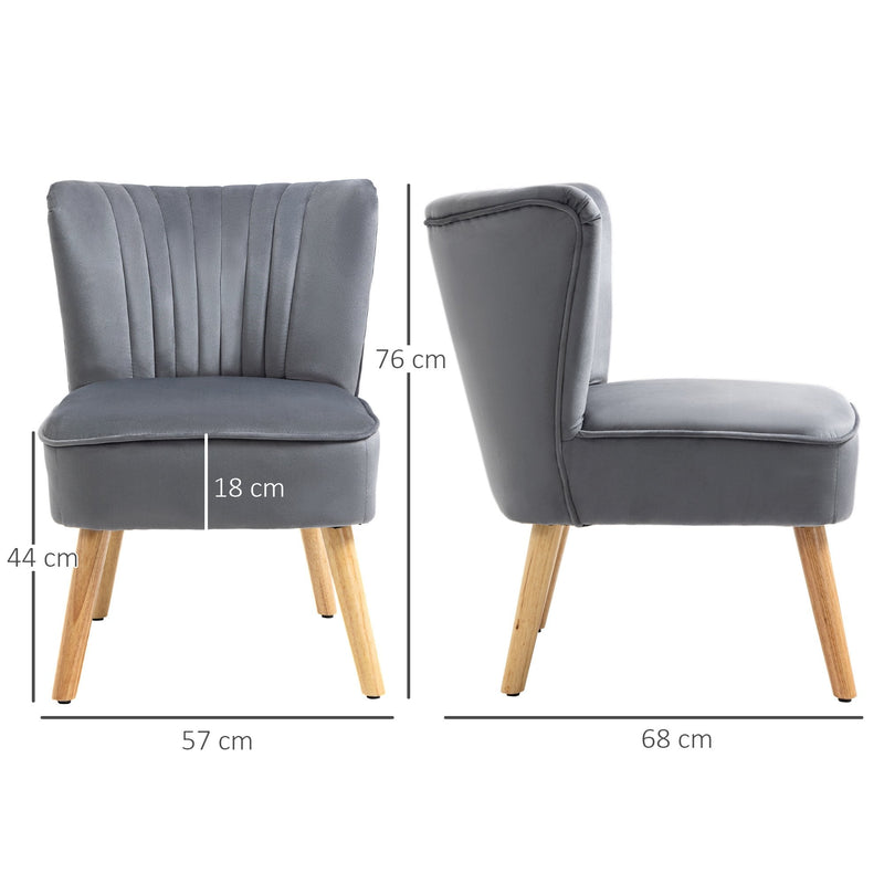 Velvet Accent Chair Occasional Tub Seat Padding Curved Back with Wood Frame Legs Home Furniture Grey Luxe