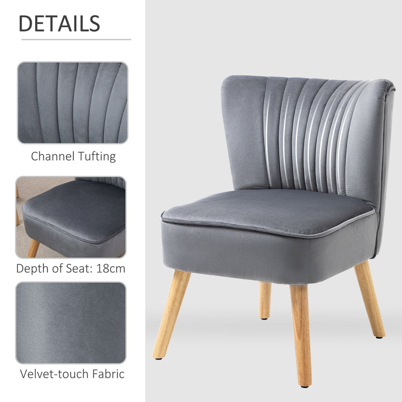 Velvet Accent Chair Occasional Tub Seat Padding Curved Back with Wood Frame Legs Home Furniture Grey Luxe