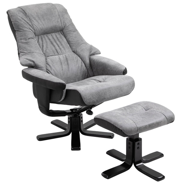 PU Leather Reclining 360 Swivel Armchair w/ Footstool Grey