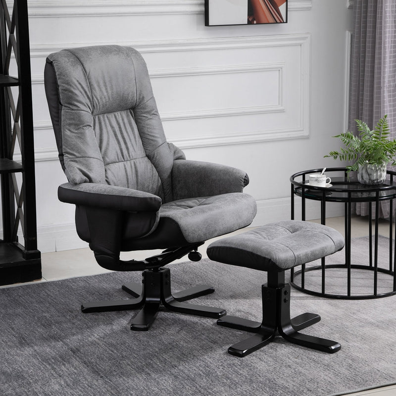 PU Leather Reclining 360 Swivel Armchair w/ Footstool Grey