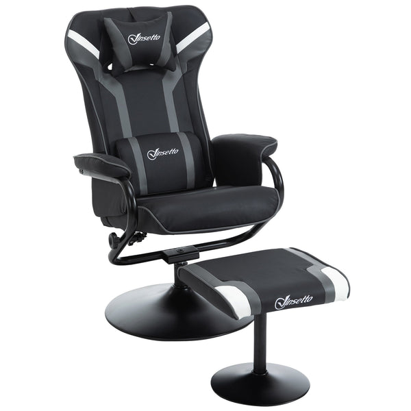 Vinsetto 2 Pieces Video Game Chair and Footrest Set Racing Style Recliner with Headrest, Lumbar Support, Reeling Backrest, Pedestal Base - Grey