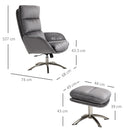 2 Pieces Modern Stylish Ergonomic Tilt Leisure Armchair and Ottoman with Thick Sponge Padding, Metal Base, for Living Room, Bedroom, Study, Office, Dorm, Grey and Silver Foam Padded