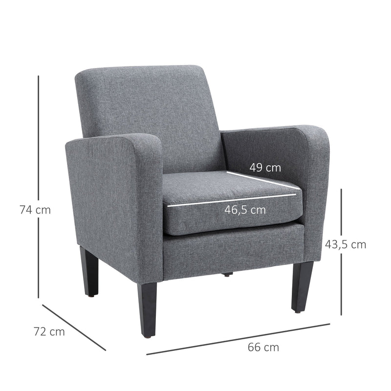 Linen Modern-Curved Armchair Accent Seat w/ Thick Cushion Wood Legs Foot Pads Single Compact Home Furniture City Flats Grey